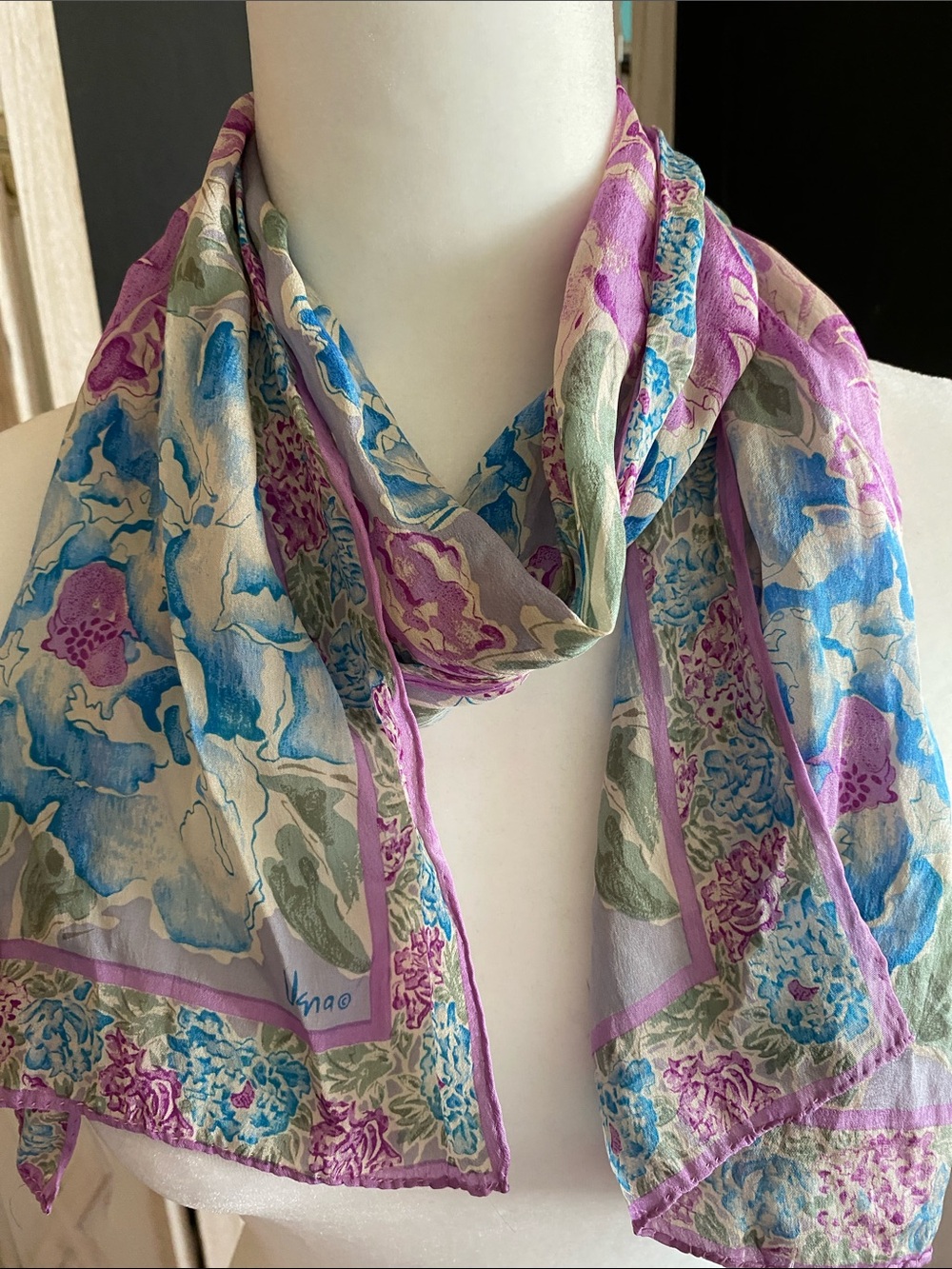 Vintage Vera Neumann imperfect Long Silk Scarf signed Vera